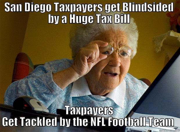 San Diego Taxpayers get Blindsided by a Huge Tax Bill created by the San Diego Chargers moving to Los Angeles. At Golden Financial Services -- San Diego Debt Relief Programs can help resque some folks.
